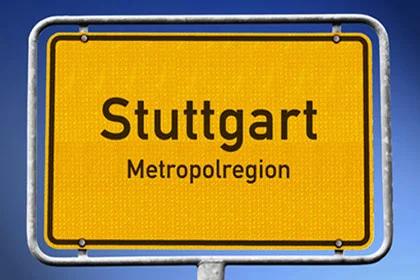 ein gelbes Zeichen mit dem Wort Stuttgart darauf